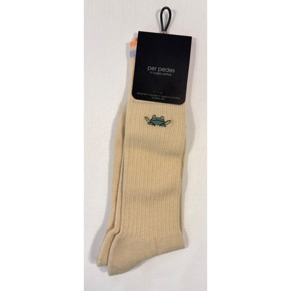 PER PEDES Frog Hop Sand Cotton Dress Socks One Size NEW